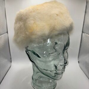 Vintage Genuine Fur Pillbox Hat Ivory White Winter Glamour Mid Century Accessory